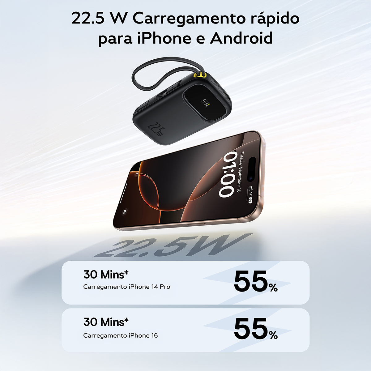 Powerbank Turbo Baseus FC31 Qpow3 20000mah 22.5w Display Digital Preto