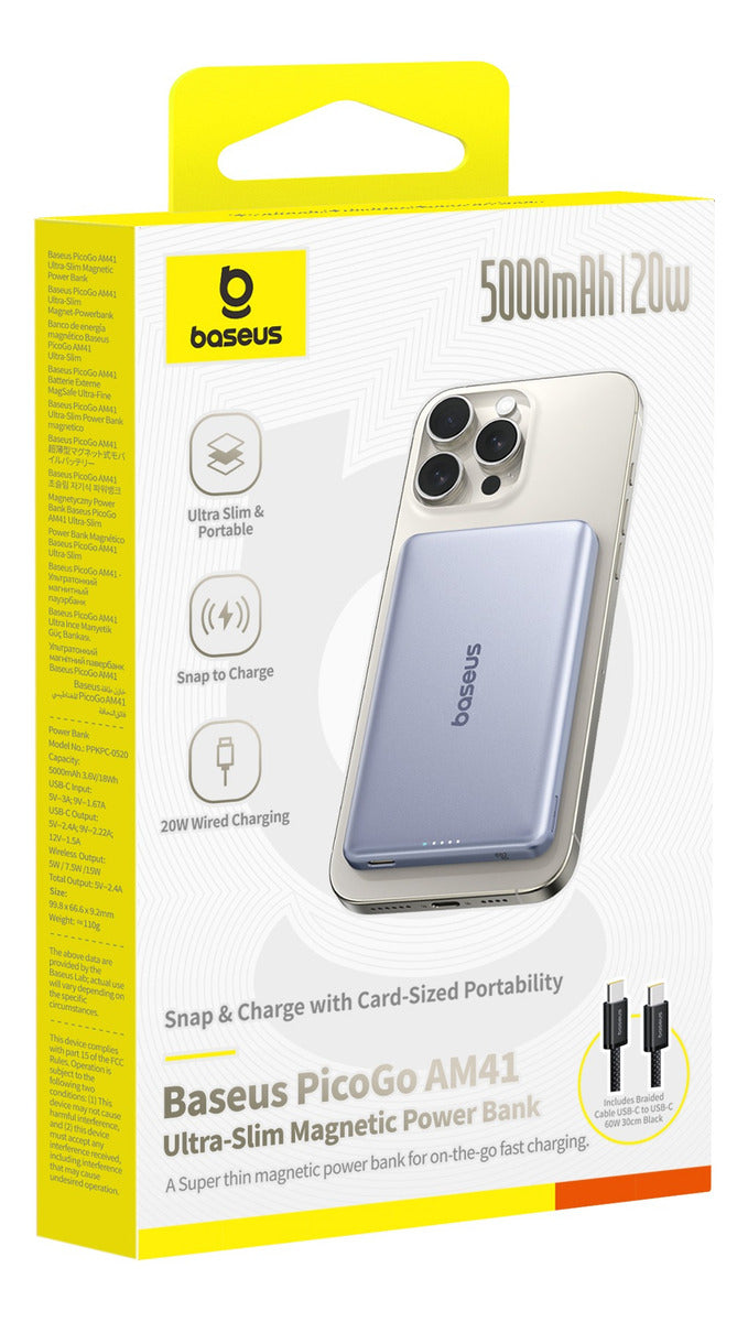 Carregador Portátil Magsafe Baseus 6000mah 20w Turbo Cor Cinza