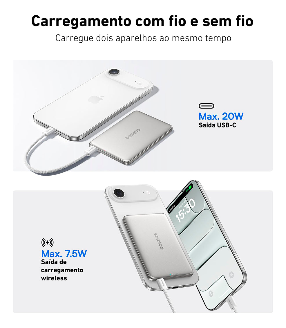 Carregador Portátil Magsafe Baseus 6000mah 20w Turbo Branco