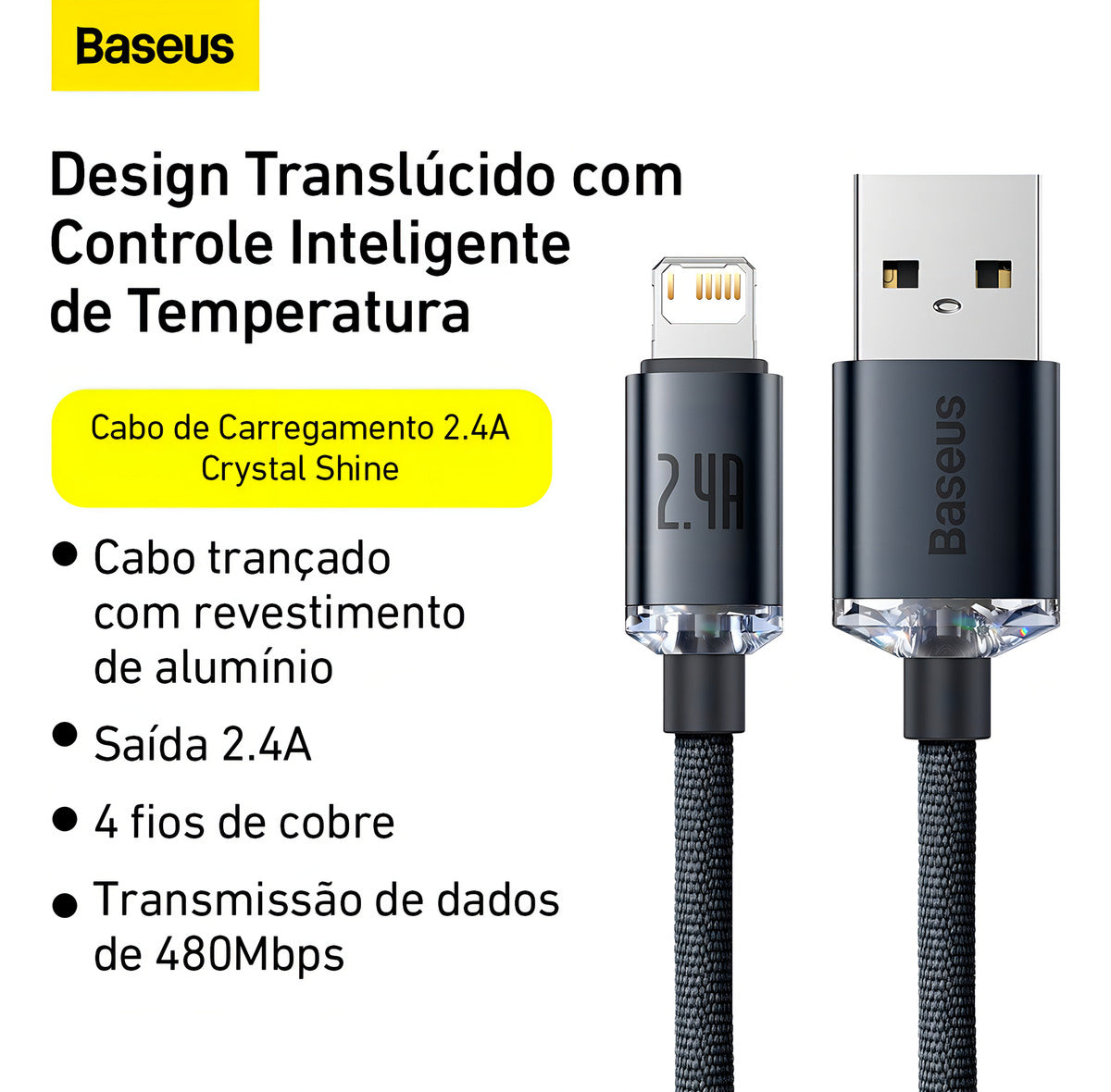 Cabo Usb P/ Lightning Baseus Crystal Shine Fast 2.4a 2m