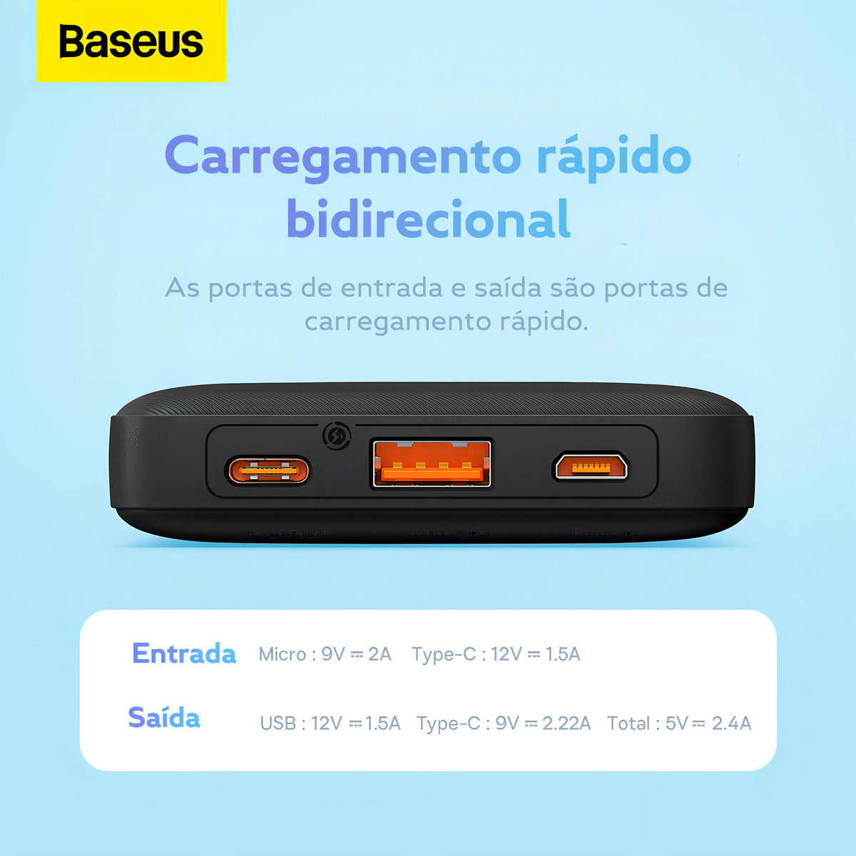 Power Bank Baseus Airpow 10000mah Turbo 20w Cabo Usb-c Cor Preto