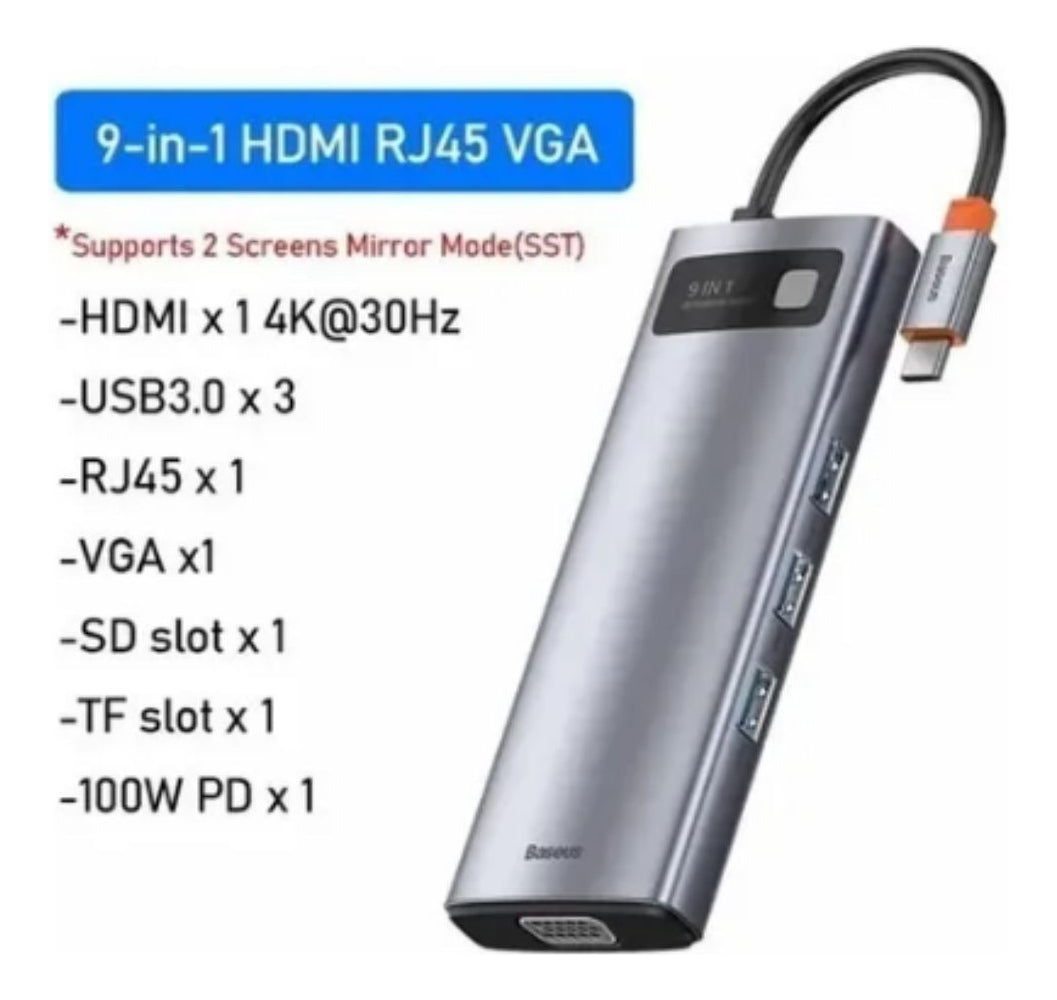 Hub Dock Station Baseus 9 Em 1 Usb C Hdmi 4k Vga Rj45 Tf Sd Cinza