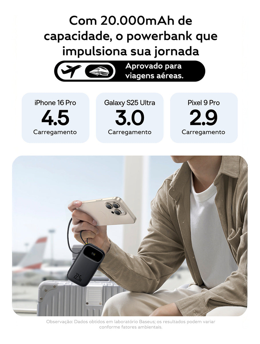 Powerbank Turbo Baseus FC31 Qpow3 20000mah 22.5w Display Digital Preto