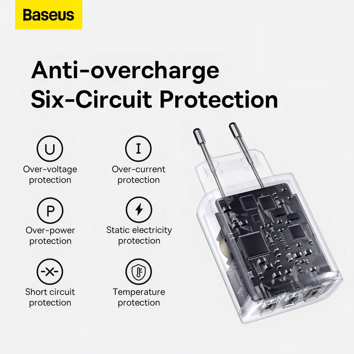 Carregador De Parede 17w Baseus 3x Usb P/ iPhone C/ Cabo Lightning - 1m Cor Branco