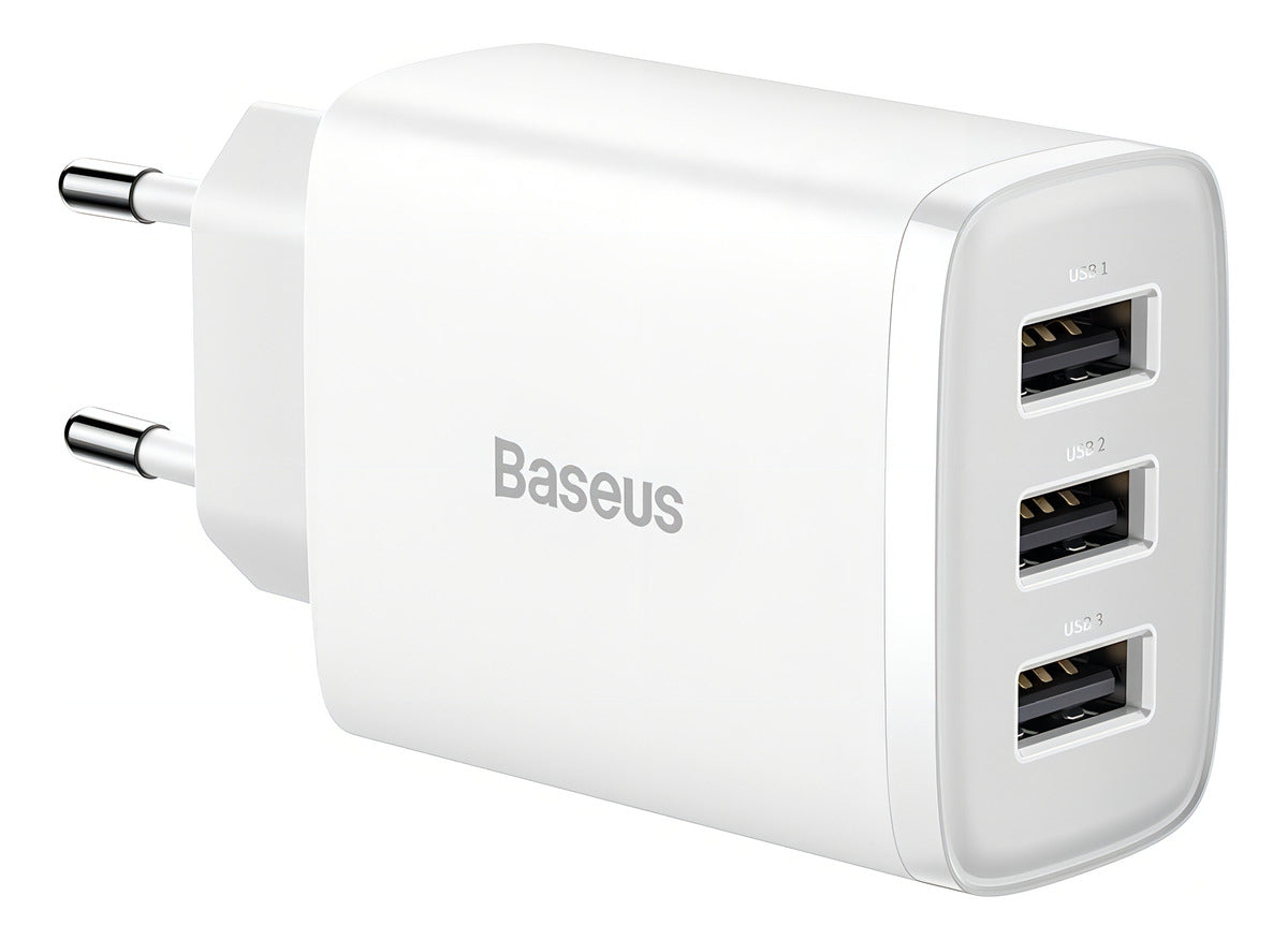 Carregador De Parede 17w Baseus 3x Usb P/ iPhone C/ Cabo Lightning - 1m Cor Branco