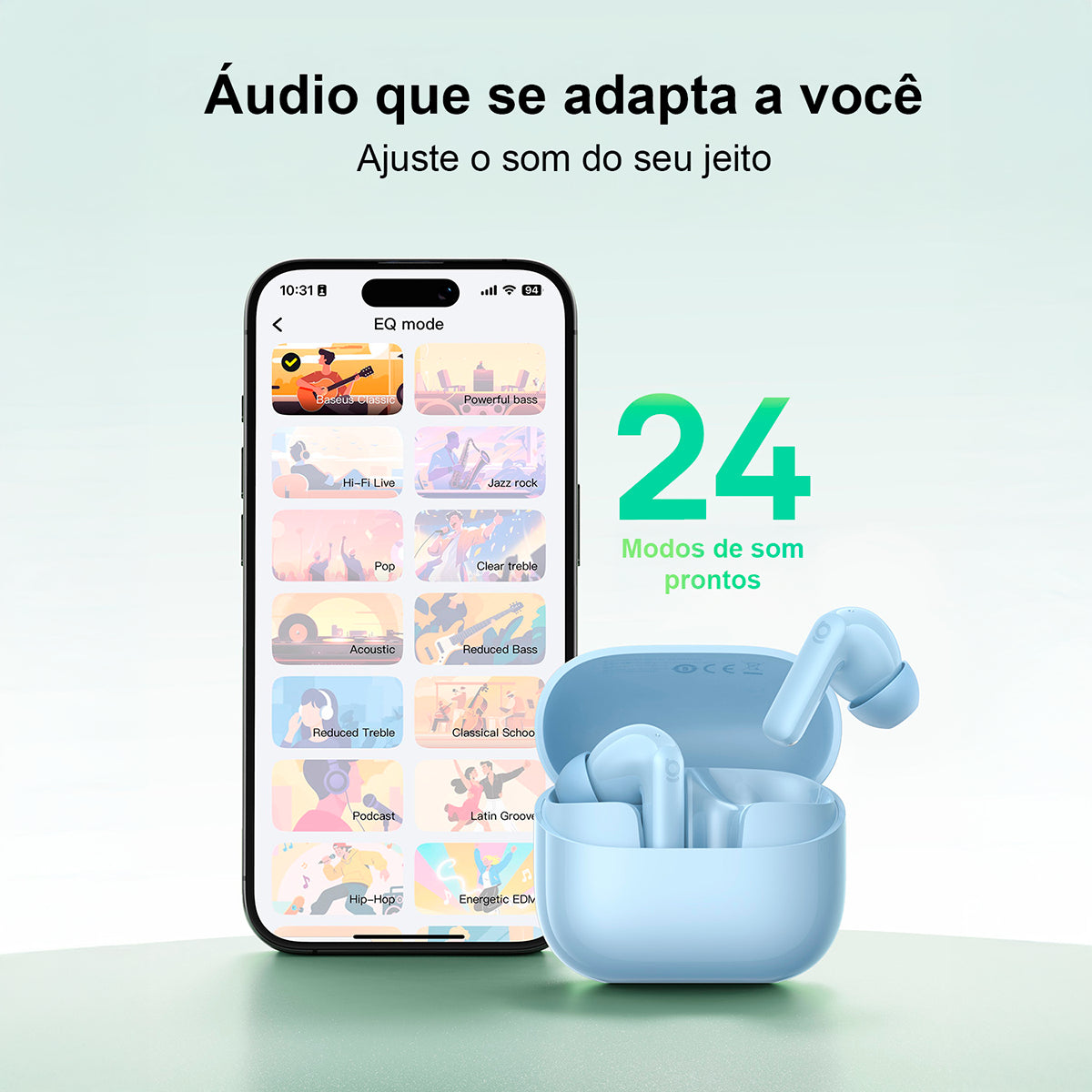 Fone Ouvido Bluetooth Baseus Bass Bp1 Nc Cancelamento Ruído Azul