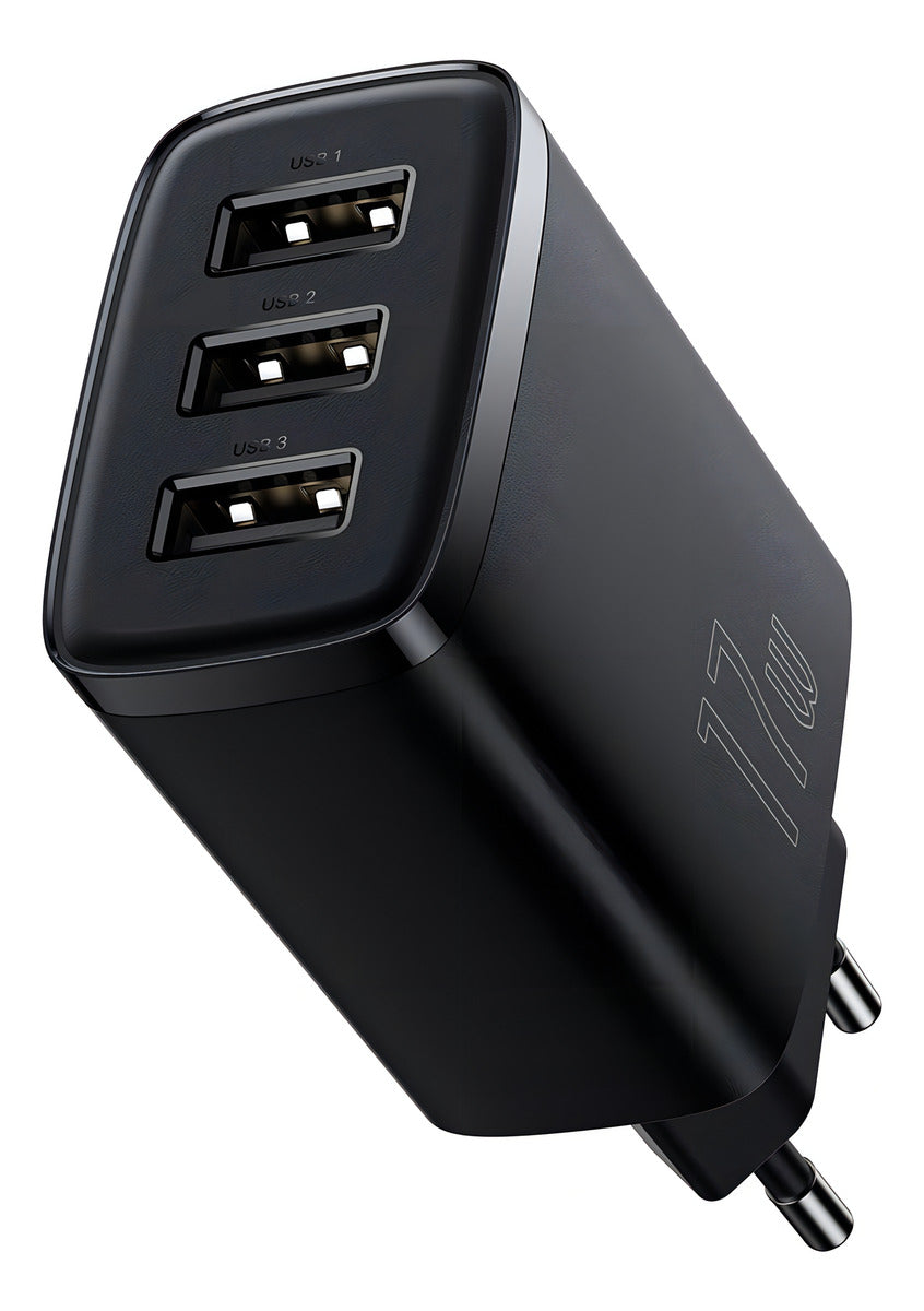 Carregador De Parede 17w Baseus 3x Usb x Lightning Cabo 1m Cor Preto