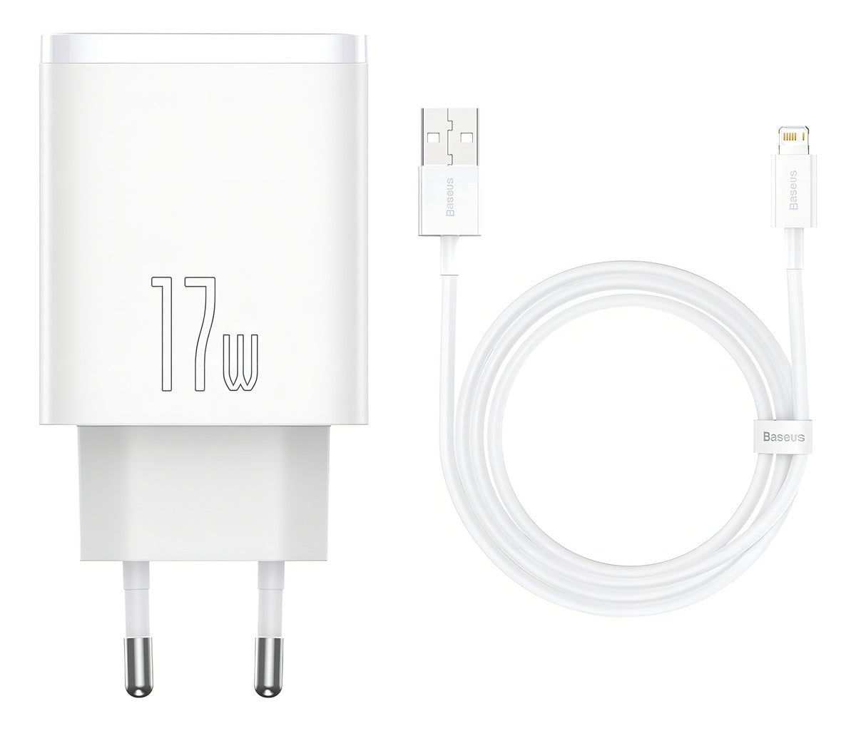 Carregador De Parede 17w Baseus 3x Usb P/ iPhone C/ Cabo Lightning - 1m Cor Branco