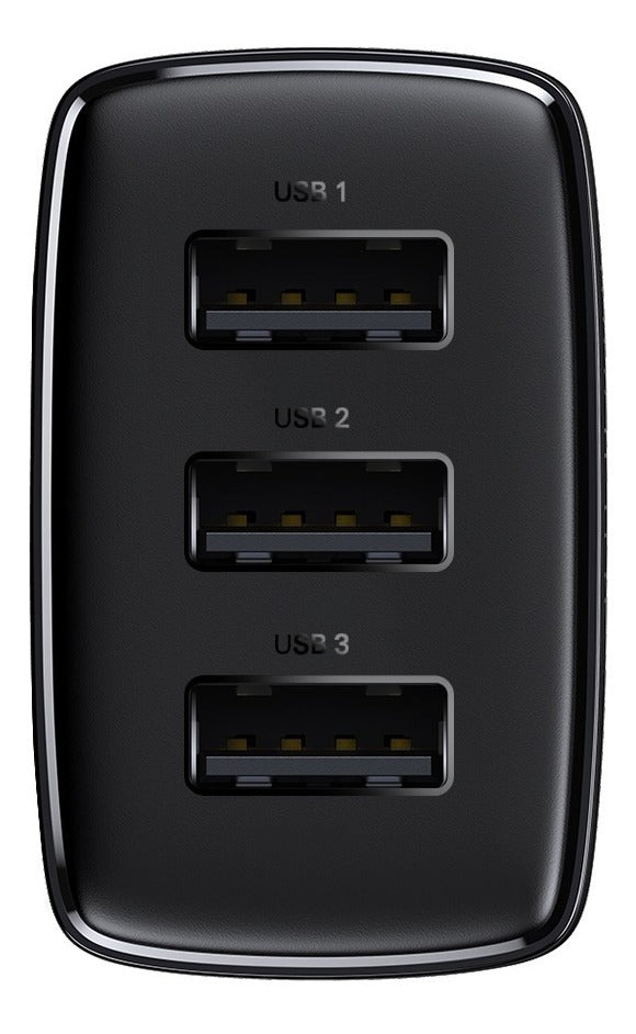Carregador De Parede 17w Baseus 3x Usb x Lightning Cabo 1m Cor Preto