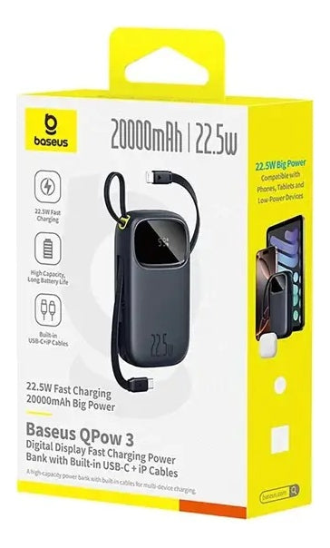 Powerbank Turbo Baseus FC31 Qpow3 20000mah 22.5w Display Digital Preto