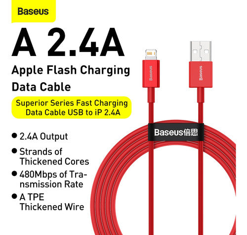 Cabo Baseus Usb P/ Lightning iPhone Fast Charging 2.4a 2m