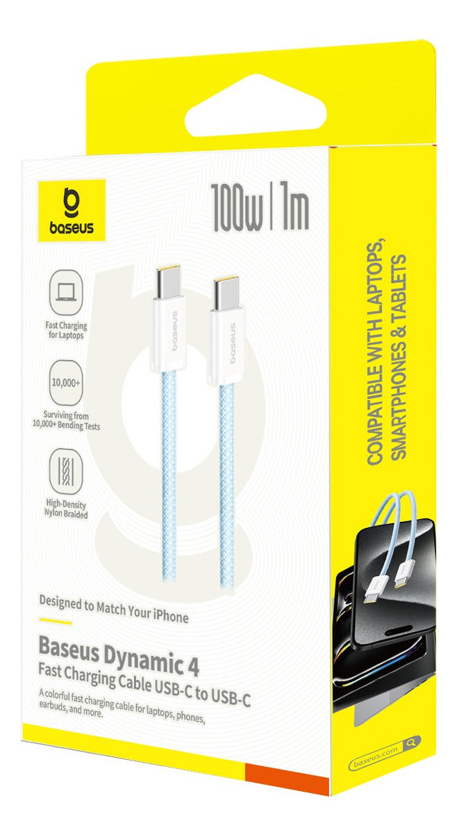 Cabo Baseus Dynamic 4 Turbo Usb-c X Usb-c 100w 1m Azul Branco