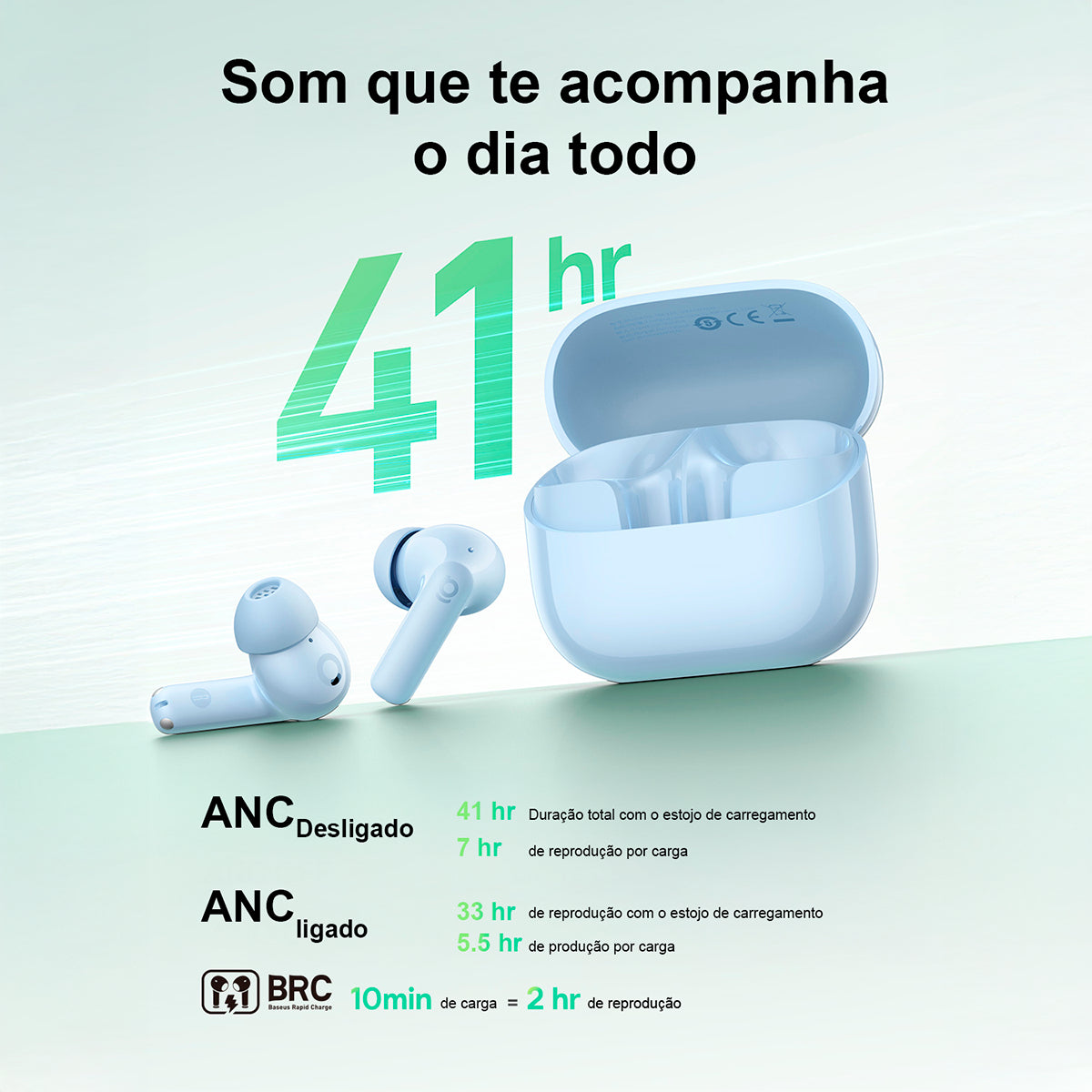 Fone Ouvido Bluetooth Baseus Bass Bp1 Nc Cancelamento Ruído Azul