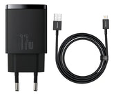 Carregador De Parede 17w Baseus 3x Usb x Lightning Cabo 1m Cor Preto