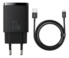 Carregador De Parede 17w Baseus 3x Usb x Lightning Cabo 1m Cor Preto