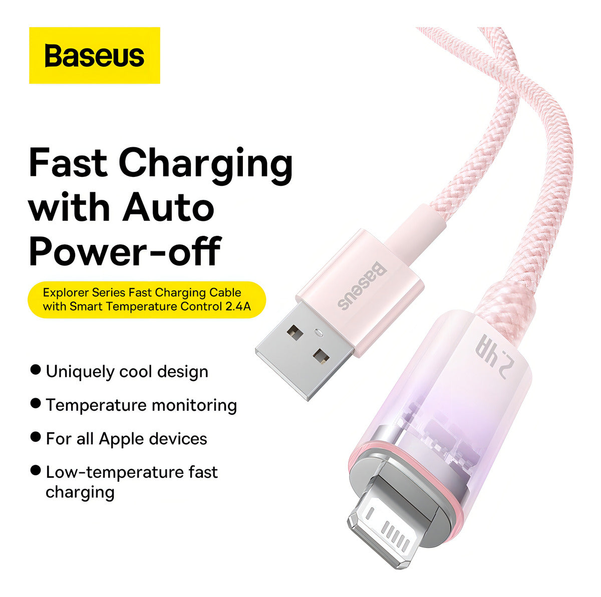 Cabo Usb P/ Lightning Baseus iPhone 2.4a Fast Charging 1m Cor Rosa