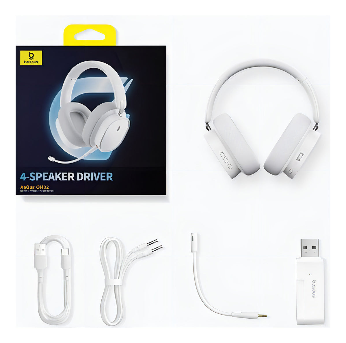 Headset Baseus Gh02 Conexão 2.4g E Bluetooth 5.3 Driver 40mm Cor Branco Cor da luz RGB