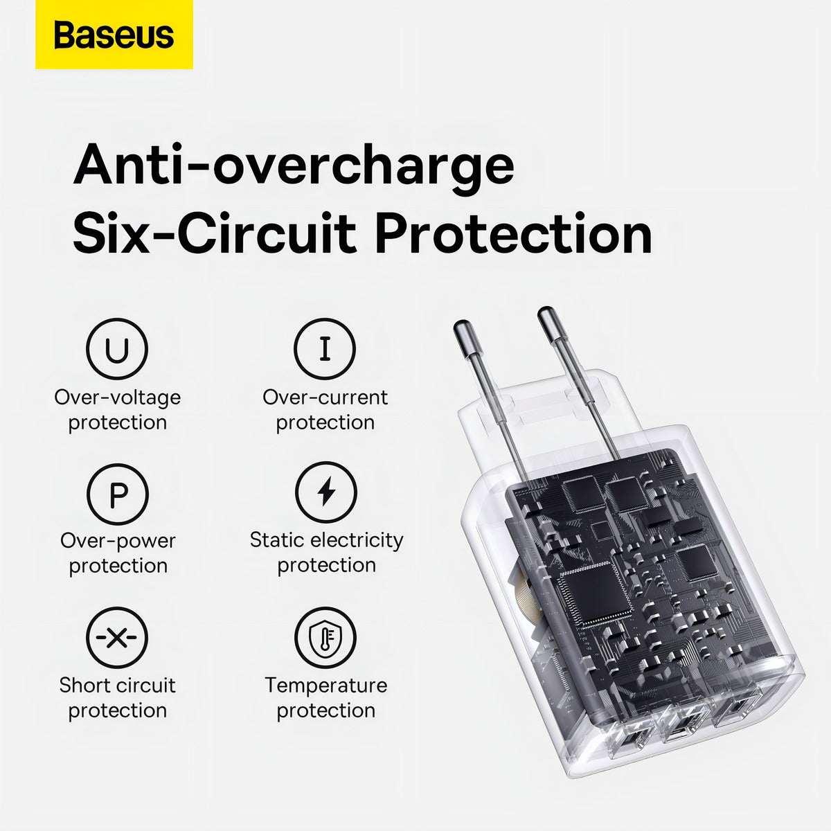 Carregador De Parede 17w Baseus 3x Usb x Lightning Cabo 1m Cor Preto