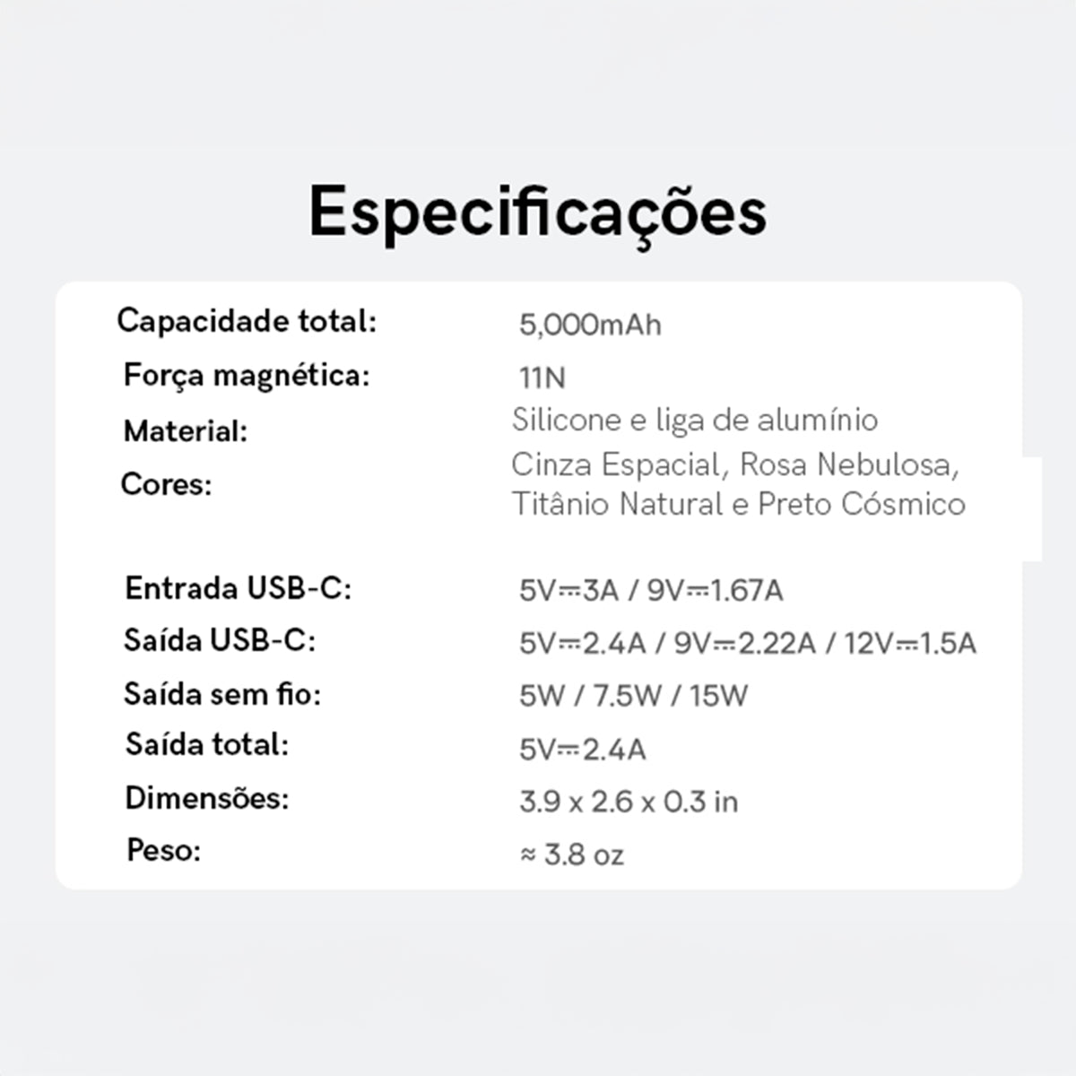 Carregador Portátil Magsafe Baseus 6000mah 20w Turbo Cor preto