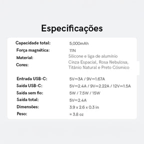 Carregador Portátil Magsafe Baseus 6000mah 20w Turbo Cor preto