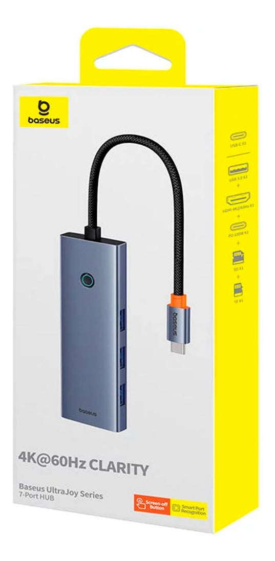 Hub Baseus Usb C 7 em 1 A Hdmi 4k 60hz Usb 3.0 Sd Leitor Sd Cor cinza escuro