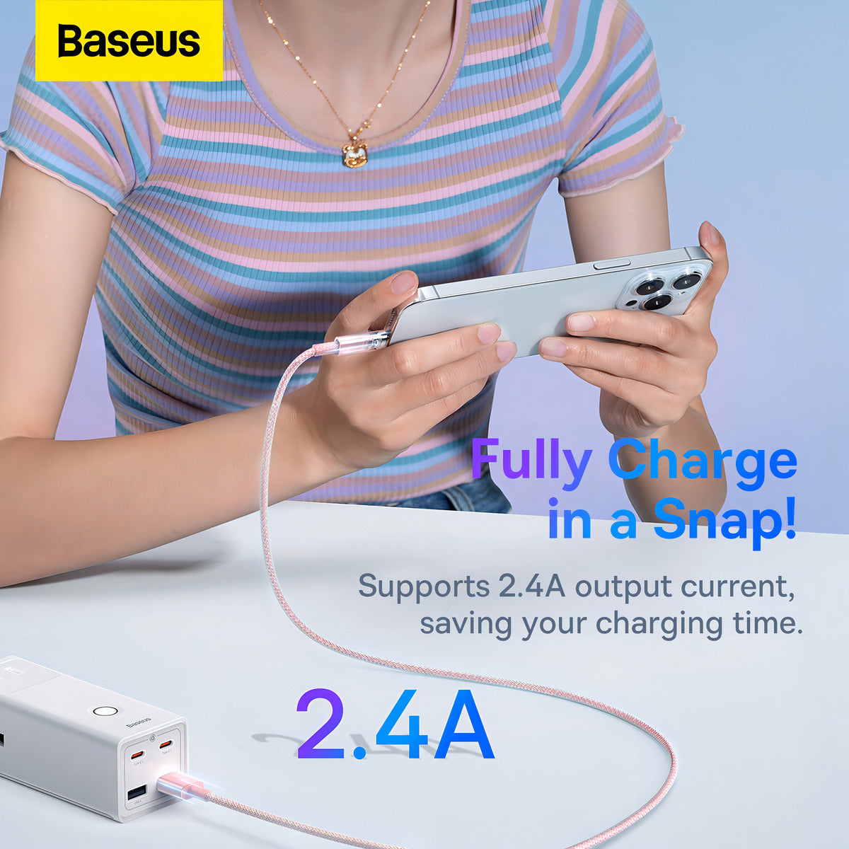 Cabo Usb P/ Lightning Baseus iPhone 2.4a Fast Charging 1m Cor Rosa