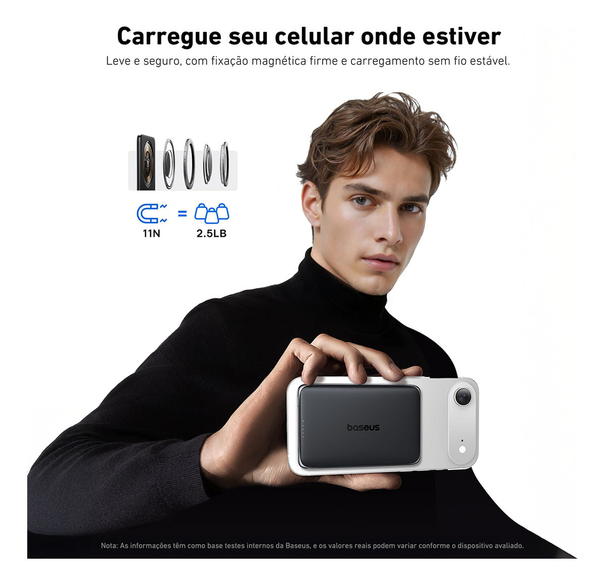 Carregador Portátil Magsafe Baseus 6000mah 20w Turbo Cor preto