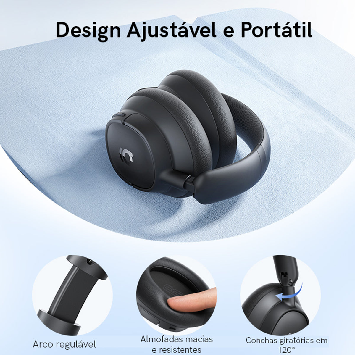 Headphone Baseus Bh1 Nc Bluetooth Com Cancelamento De Ruído Cor Preto