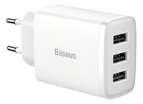 Carregador De Parede 17w Baseus 3x Usb P/ iPhone C/ Cabo Lightning - 1m Cor Branco