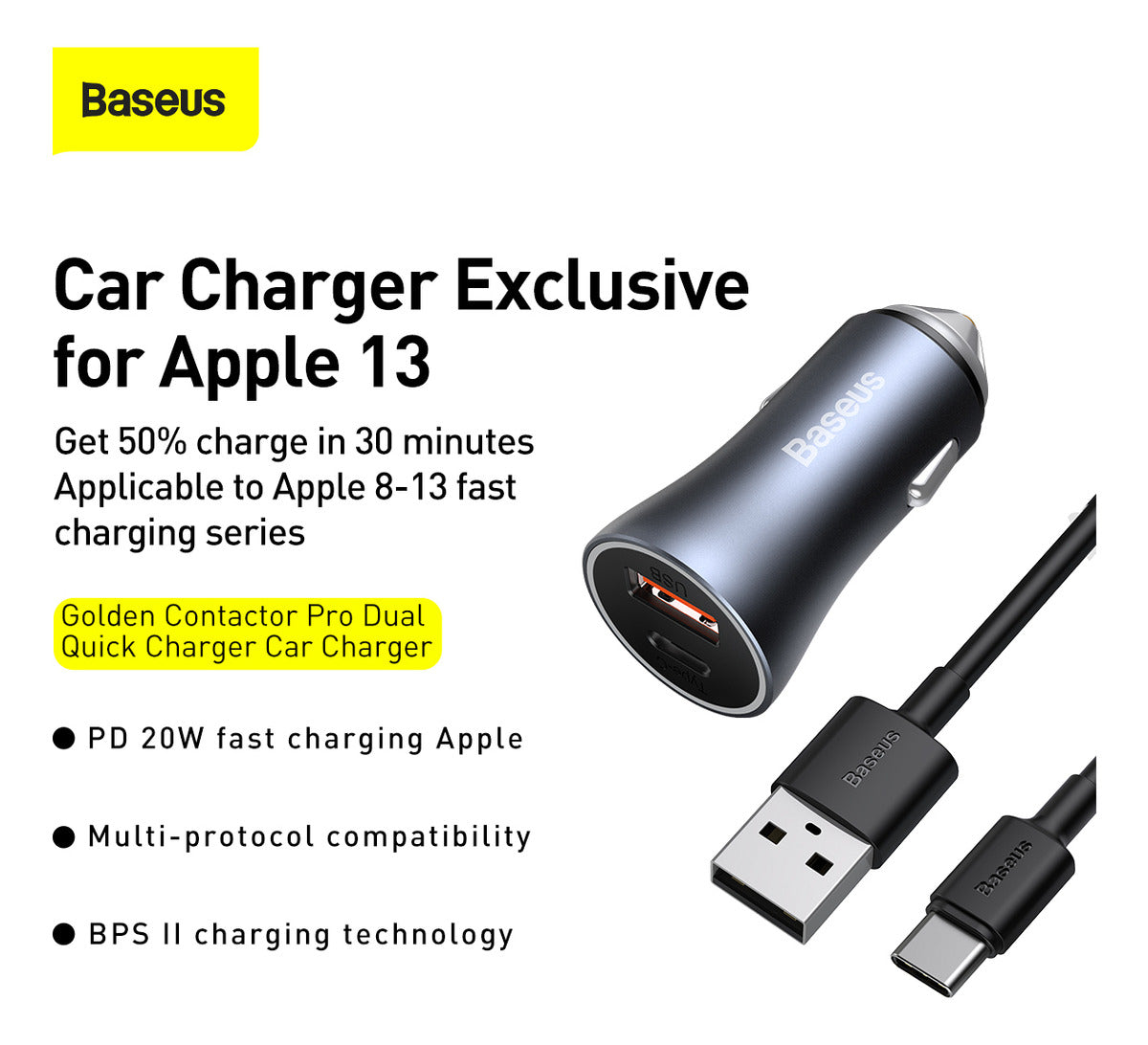 Carregador Veicular 40w Baseus Usb /usb C x Lightning 1m