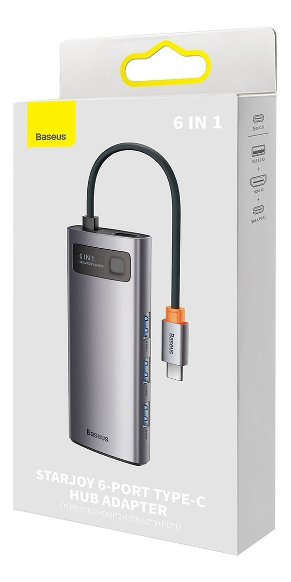 Hub Baseus Adaptador Tipo-c 6n1 Usb 3.0 Hdmi 4k30hz Pd 100w