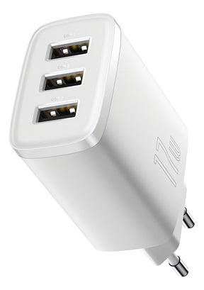 Carregador De Parede 17w Baseus 3x Usb P/ iPhone C/ Cabo Lightning - 1m Cor Branco