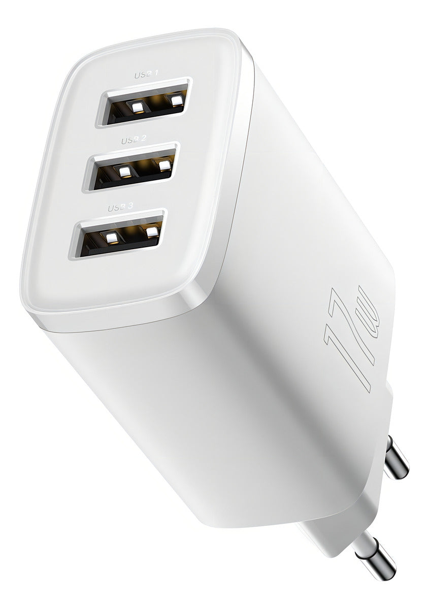 Carregador De Parede 17w Baseus 3x Usb P/ iPhone C/ Cabo Lightning - 1m Cor Branco