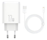 Carregador De Parede 17w Baseus 3x Usb P/ iPhone C/ Cabo Lightning - 1m Cor Branco