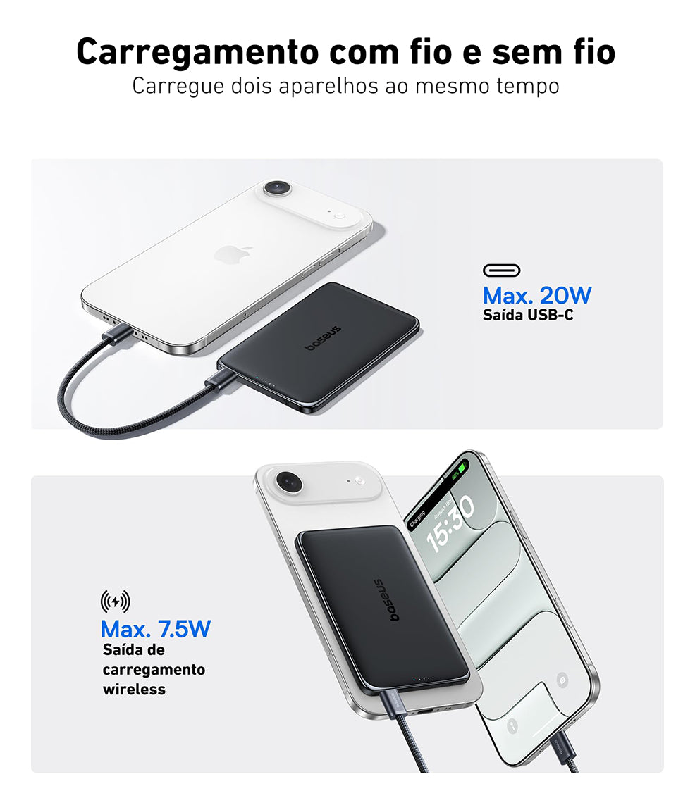 Carregador Portátil Magsafe Baseus 6000mah 20w Turbo Cor preto