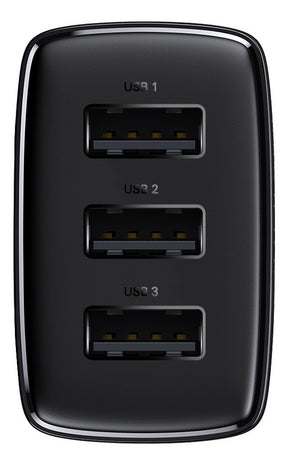 Carregador De Parede 17w Baseus 3x Usb x Lightning Cabo 1m Cor Preto