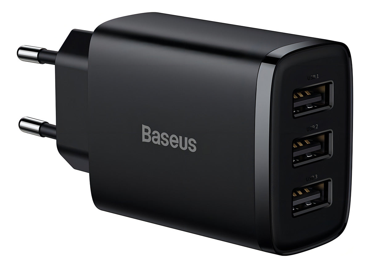 Carregador De Parede 17w Baseus 3x Usb x Lightning Cabo 1m Cor Preto