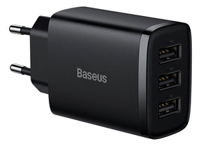 Carregador De Parede 17w Baseus 3x Usb x Lightning Cabo 1m Cor Preto