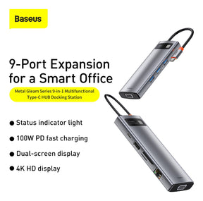 Hub Dock Station Baseus 9 Em 1 Usb C Hdmi 4k Vga Rj45 Tf Sd Cinza