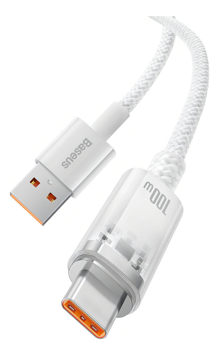 Cabo Turbo Baseus 100w Usb P/ Usb-c Auto Power Off 2 Metros Cor Branco