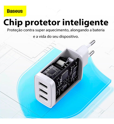Carregador De Parede Turbo Triplo Usb Baseus Mini 17w